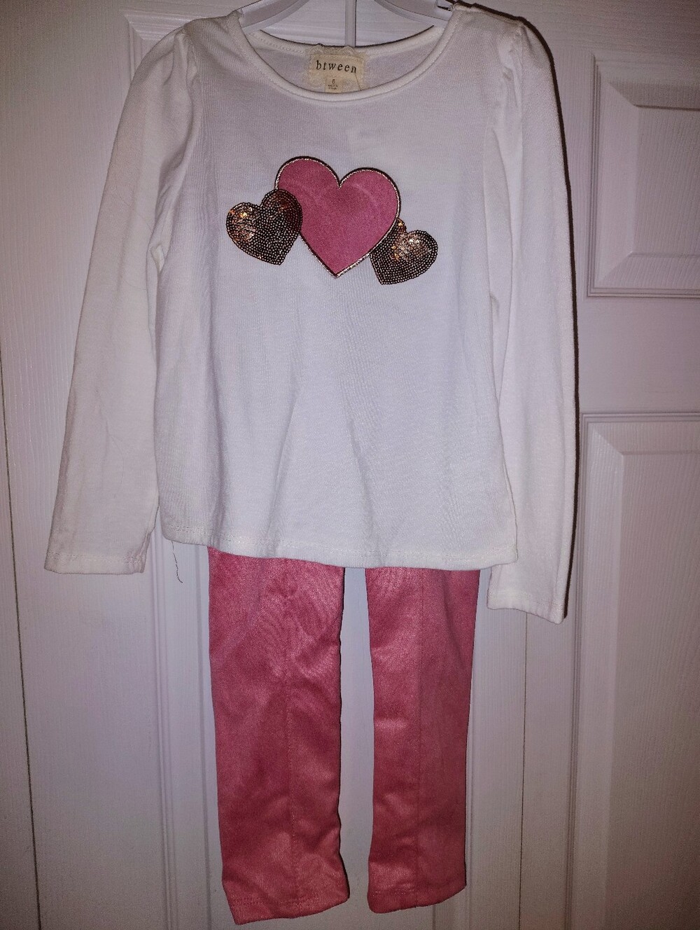 btween Pink Heart And Pants Matching Set With Headband